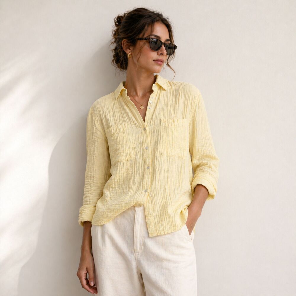 Magaschoni Organic Cotton Gauze Top M Coastal Grandma Minimalist Pastel Yellow